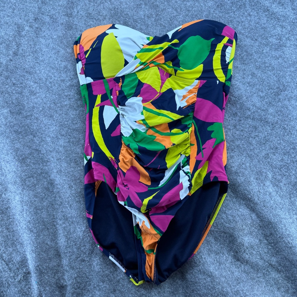 Anne Cole One Piece Swimsuit Womens 12 Multicolor Floral Ruched Sweetheart